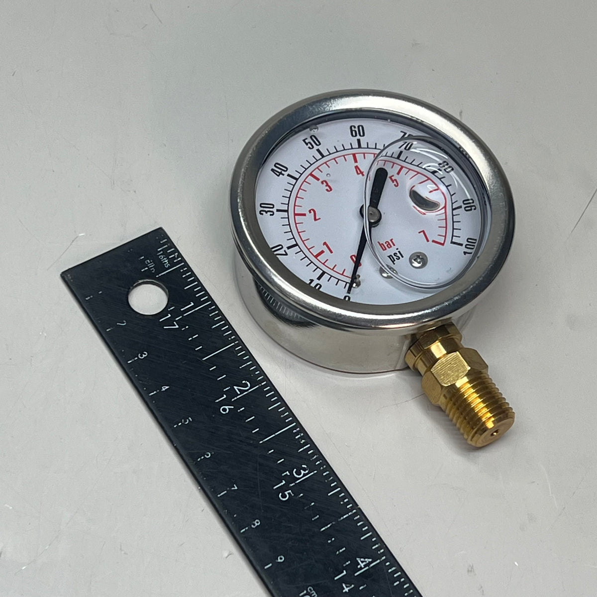 DYNAMIC FLUID COMPONENTS Stem Mount SS Pressure Gauge 100 PSI 1/4" NPT CF1P-007A