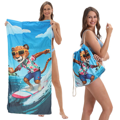 Two-in-One Foldable Beach Towel Printed Bath Towel All-In-One Beach Towel with Storage Bag