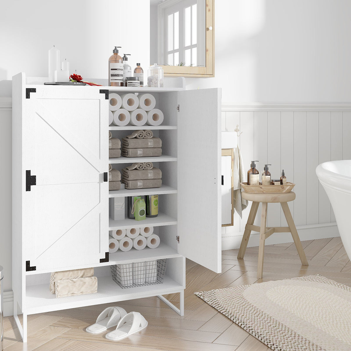 Shoe Cabinet with Doors, 6-Tier Shoe Storage Cabinet with Adjustable Shelves, Wooden Shoes Rack Shoe Storage Organizer