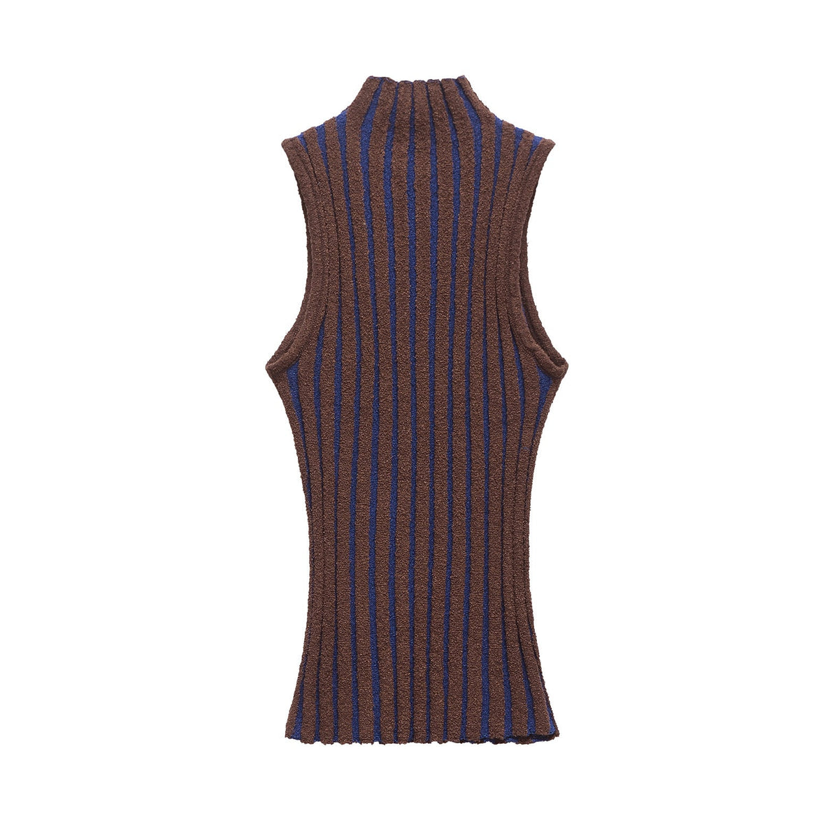 Half high neck sleeveless slim knit sweater for women