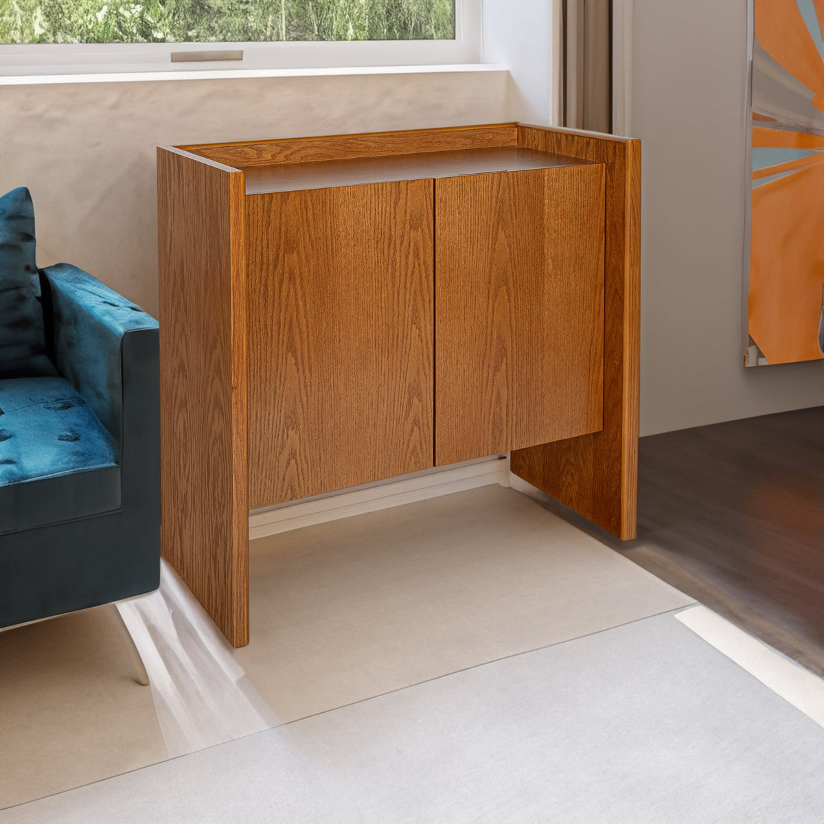 Walnut colored side panels, buffet cabinet with storage, 33.9 inches x 15 inches x 31.5 inches