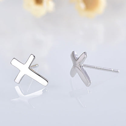 S925 sterling silver earrings fashionable earrings for women smooth cross earrings
