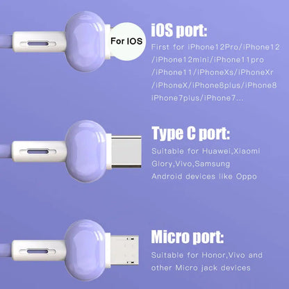 One to three data cable suitable for Android and Apple Type-C keychain three in one charging cable