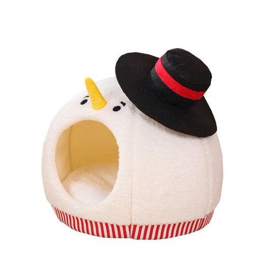 Cat Nest: Semi enclosed Cat House for All Seasons, Cute Christmas Snowman Cat Nest, Winter Warmth Pet Supplies