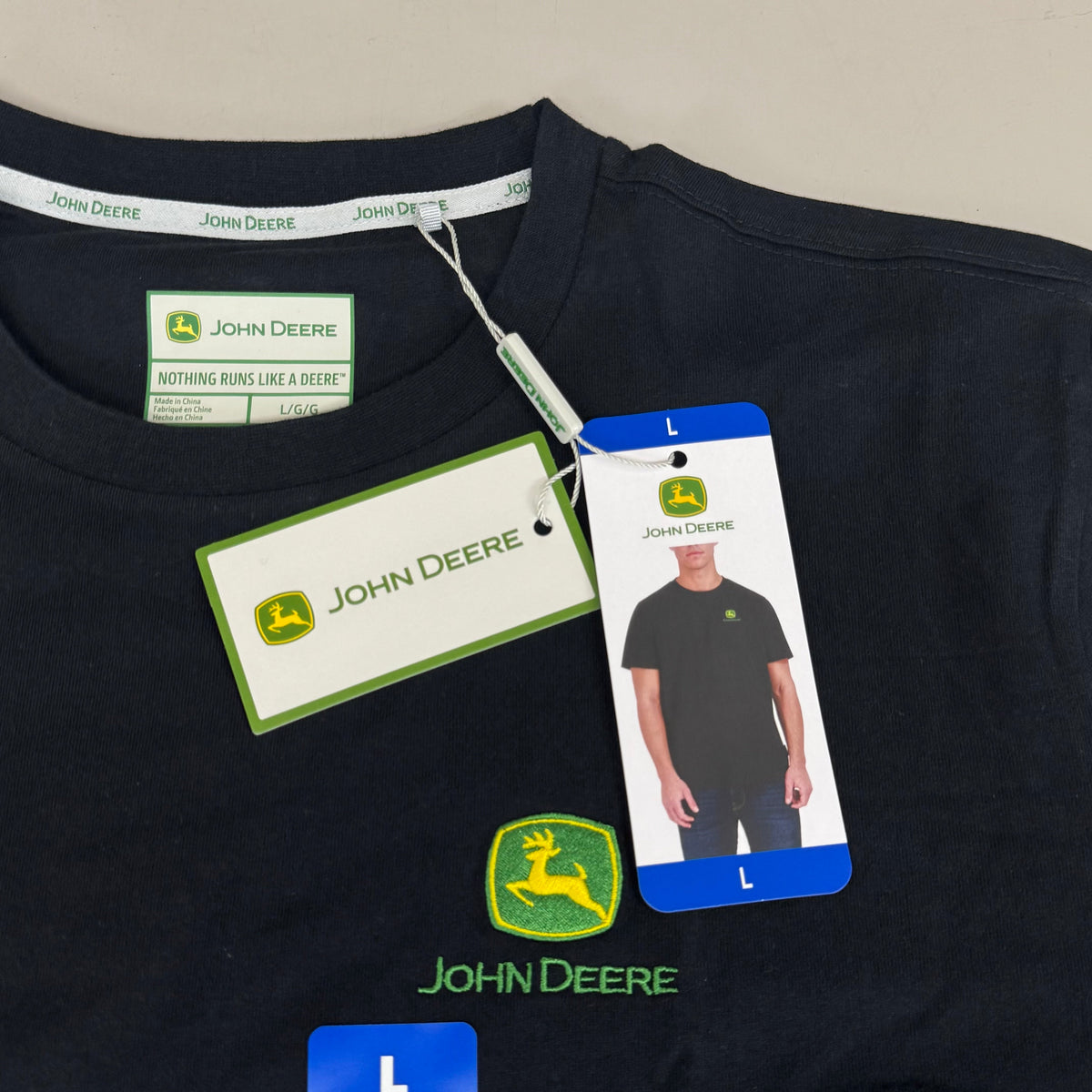 JOHN DEERE Embroidered Logo Short Sleeve Tee Shirt Men's Sz L Black 1896842