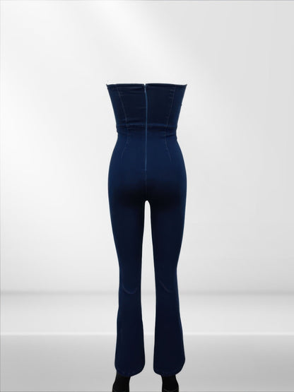 Lace Up Detail Denim Jumpsuit