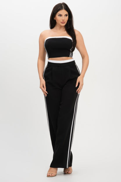 Stripe Tapping Contrast Elastic Band Toppants Set