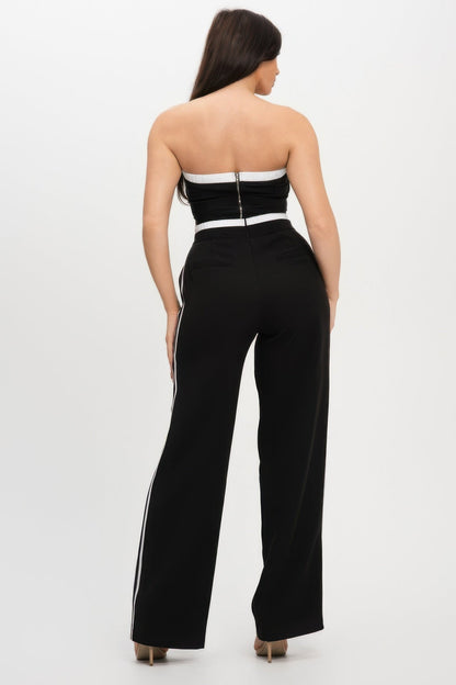 Stripe Tapping Contrast Elastic Band Toppants Set