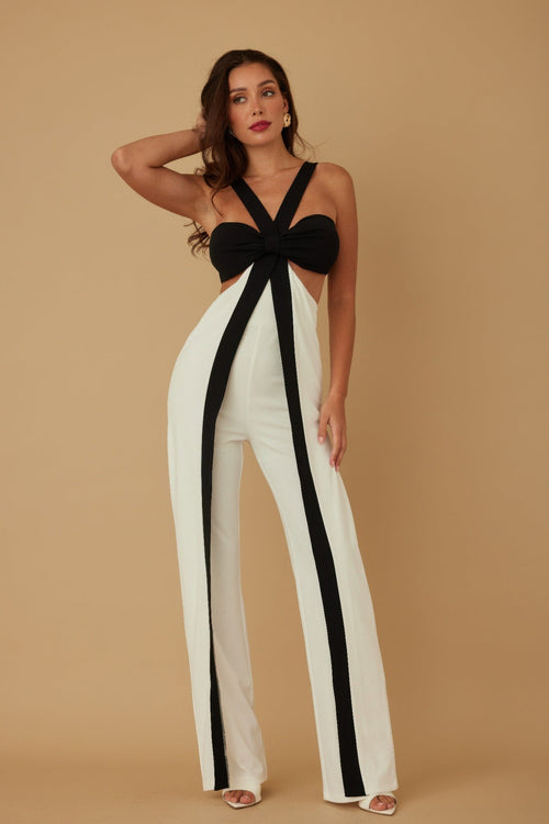 X Ribbon Open Jumpsuit
