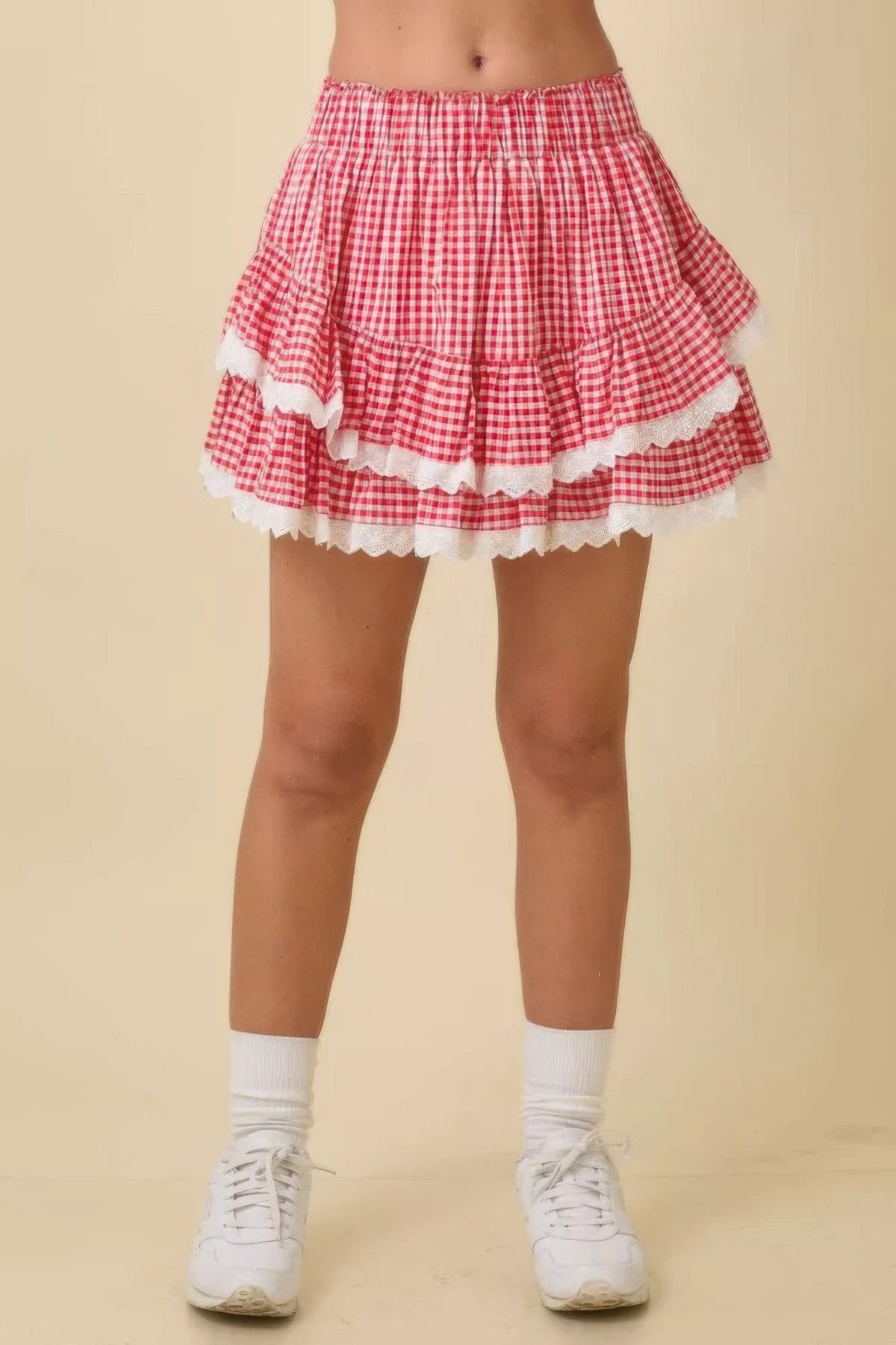 Gingham Ruffle Skort With Eyelet Ruffle