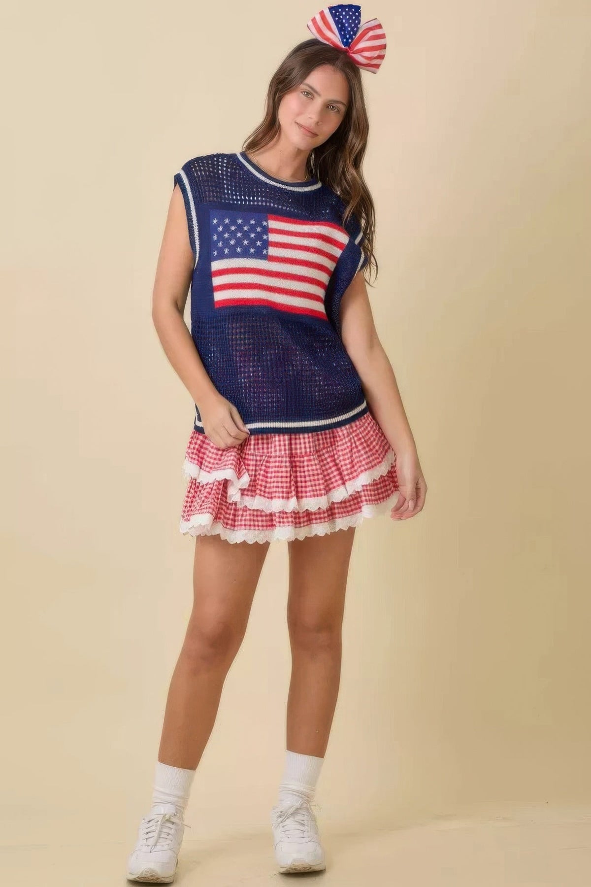 Gingham Ruffle Skort With Eyelet Ruffle