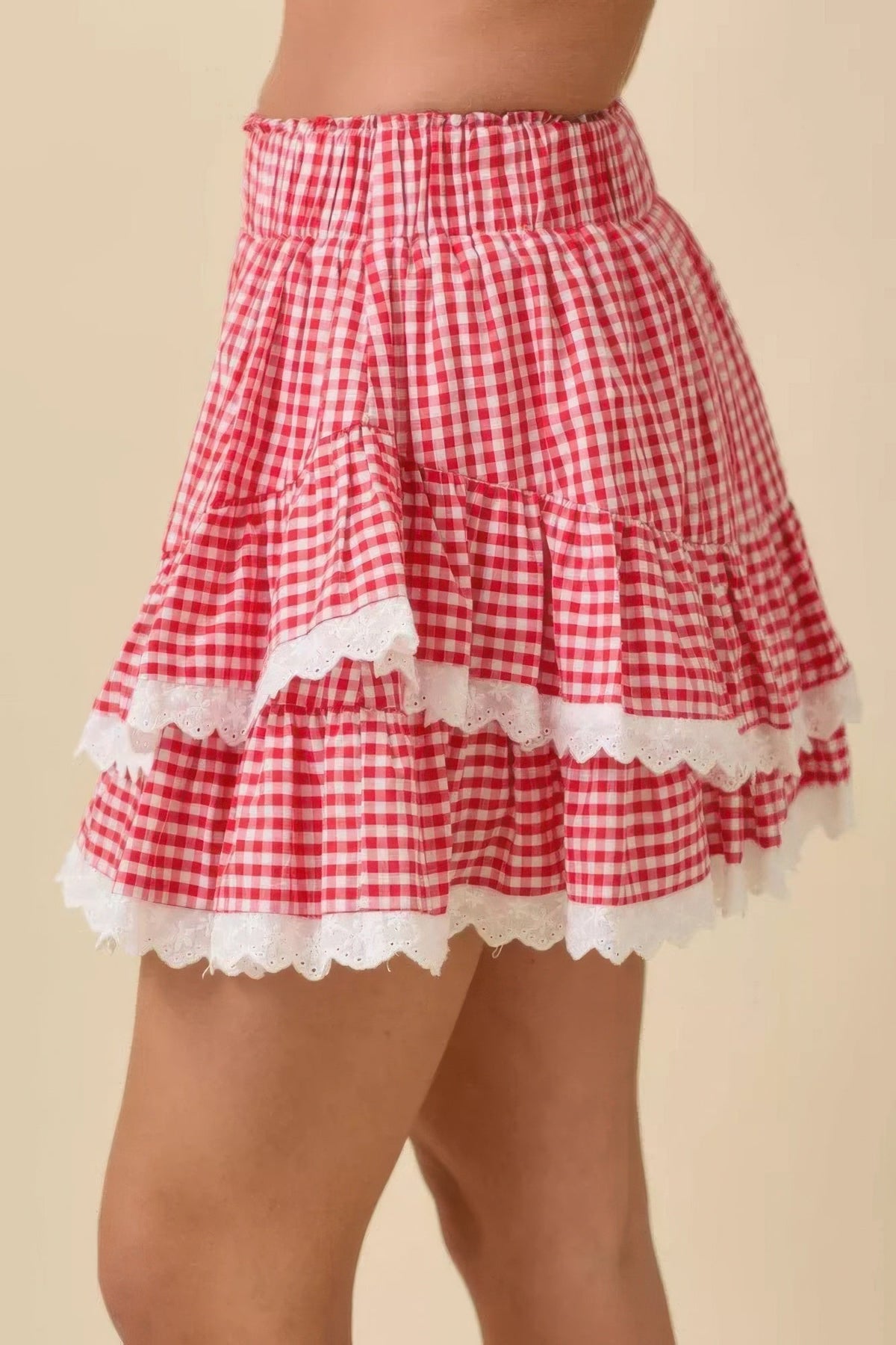 Gingham Ruffle Skort With Eyelet Ruffle
