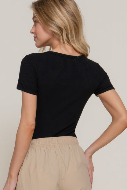 Short Slv Snap Button Rib Bodysuit