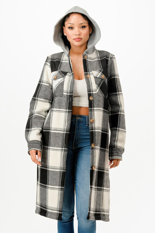 Hooded Plaid Coat
