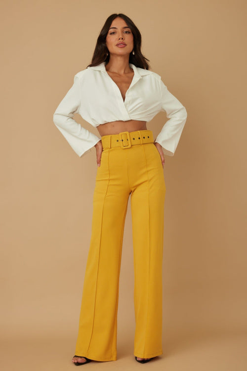 High Waist Pants With Buckle Belt