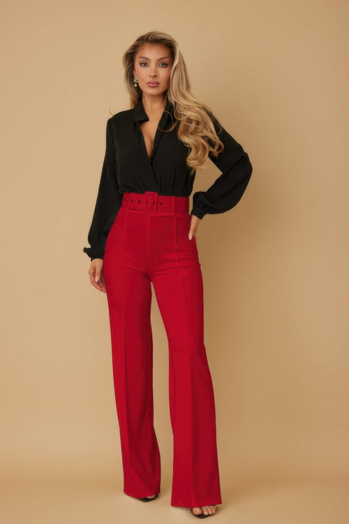 High Waist Pants With Buckle Belt