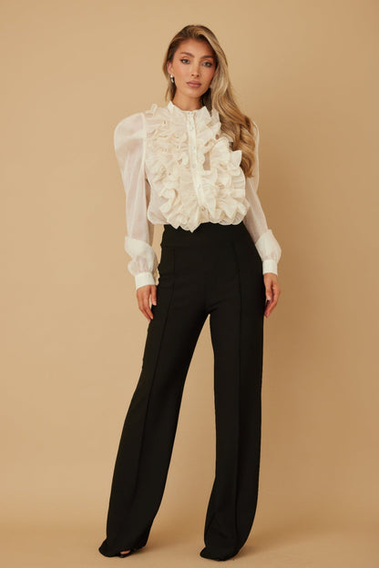 Ruffle Micro Crystal Long Sleeve Blouse