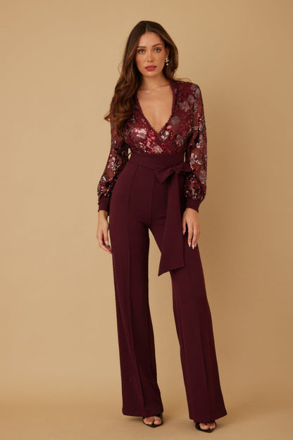 Flower Vein Sequin Print Jumpsuit