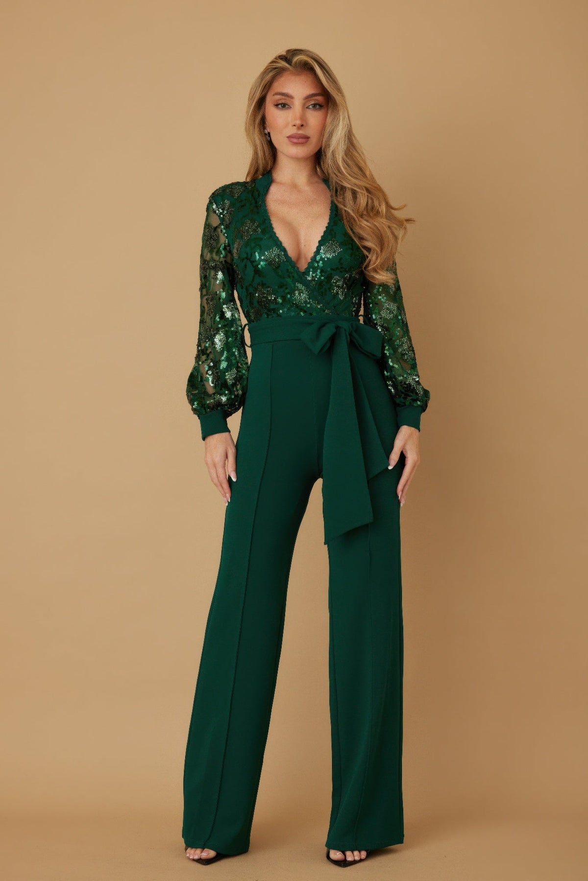 Flower Vein Sequin Print Jumpsuit
