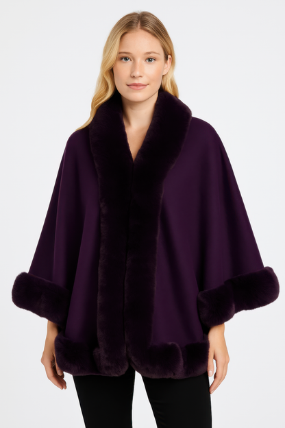 Faux Fur Trim Open-front Cape Jacket