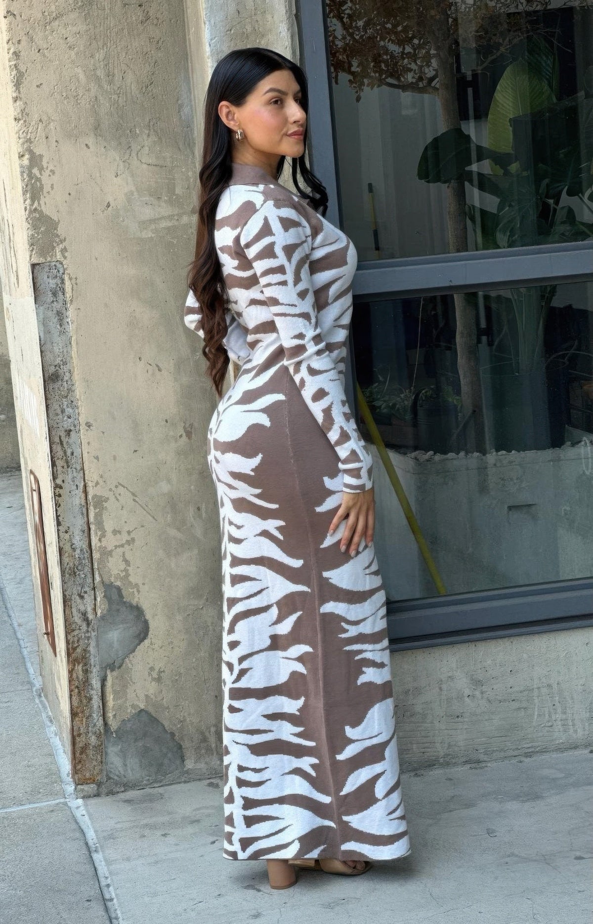 Animal Print Sweater Dress Body Con
