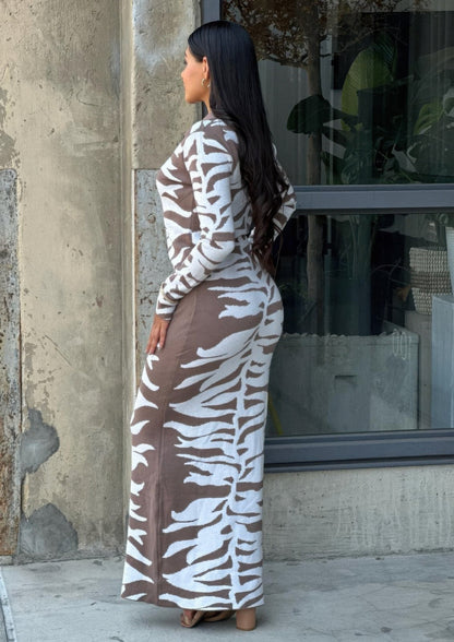 Animal Print Sweater Dress Body Con