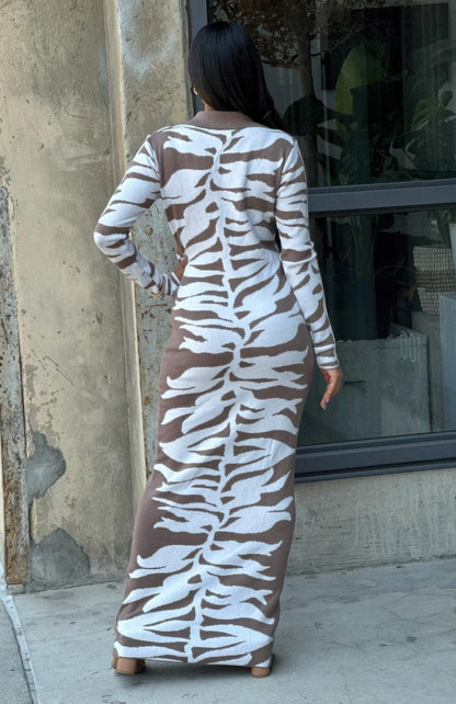 Animal Print Sweater Dress Body Con