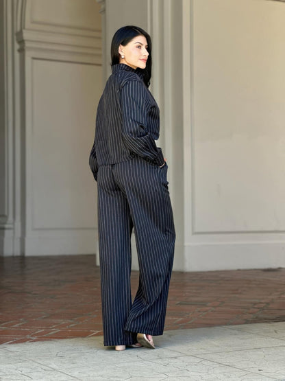 Striped Set With Double Waistband Pants And Top