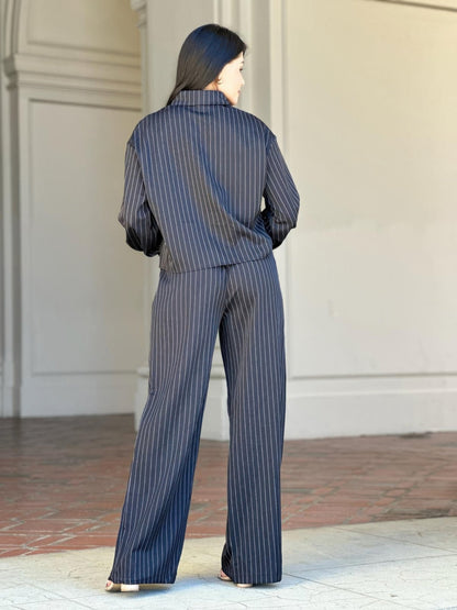 Striped Set With Double Waistband Pants And Top
