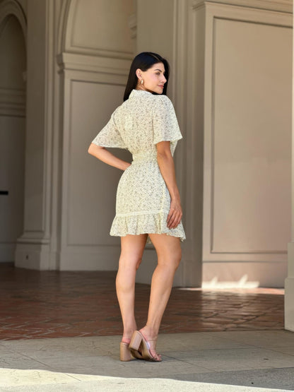 Floral Print Saffy Lace Smocking Waist Mini Dress
