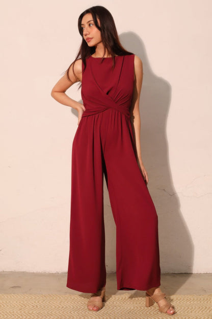 Textured Solid Twist Front Jumpsuit