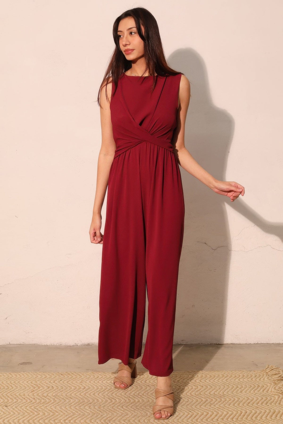 Textured Solid Twist Front Jumpsuit