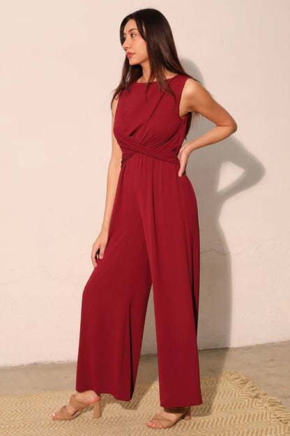 Textured Solid Twist Front Jumpsuit