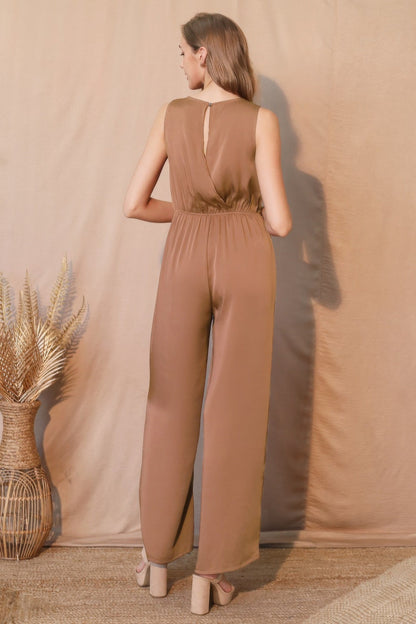 Washed Poly Silk Twist Front Jumpsuit