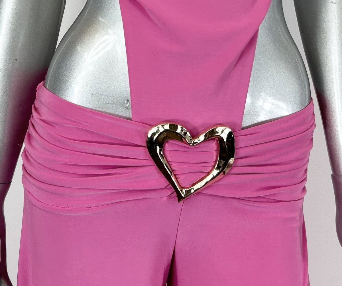 Side Cutouts Gold Heart-shaped Wide-leg Jumpsuit
