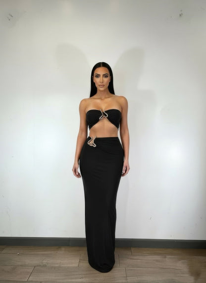 Tube Top Trim Detail Skirt Set