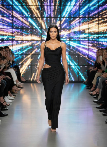 A Cowl Neckline Two-piece Illusion Maxi