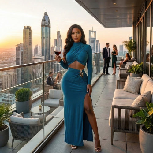 High Slit Side Maxi Skirt Set