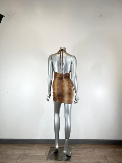 String Neck With Trim Detail Mini Dress