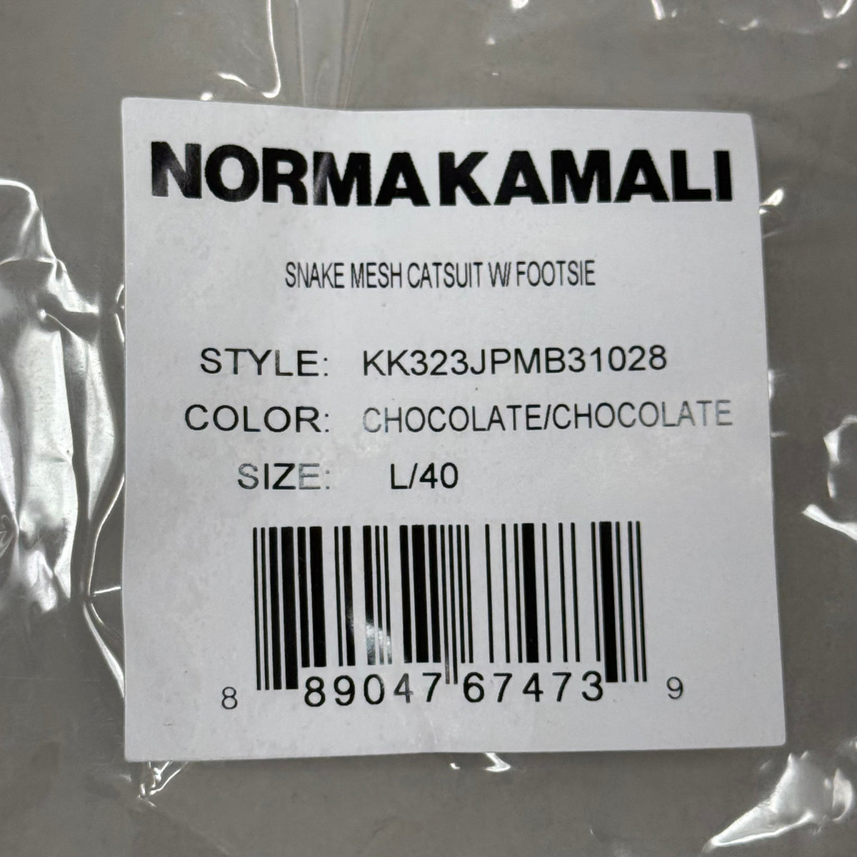 NORMA KAMALI One Shoulder Snake Mesh Catsuit Footsie Women's Sz L/40 Chocolate