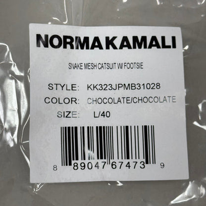 NORMA KAMALI One Shoulder Snake Mesh Catsuit Footsie Women's Sz L/40 Chocolate
