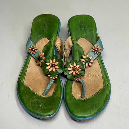 BORN Leather Beaded Flower Sandal W/ Heel Women's Sz 12 Green/Blue (Used)