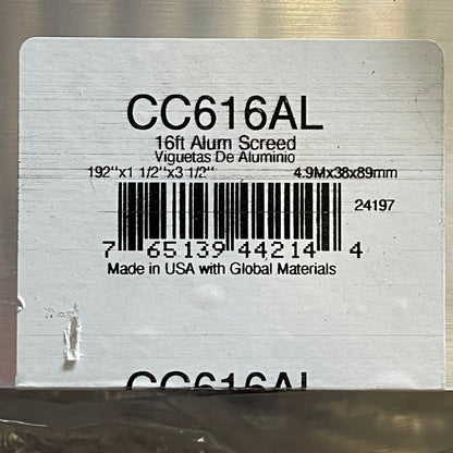 KRAFT TOOL CO. Striker Screed 192”x3-1/2”x1-1/2” ALUMINUM CC616AL