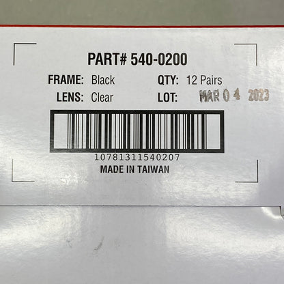 SAS SAFETY CORP (12 PACK) Premium Safety Eyerwear Black Frame/Clear Lens 540-0200