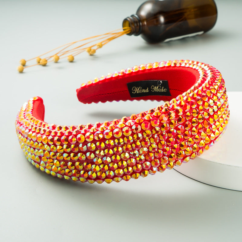 Ins Super Flash Full Drill 4.5cm Wide Brimmed Headdress Thickened Sponge Solid Color Headband Ladies Press Release Art Headband