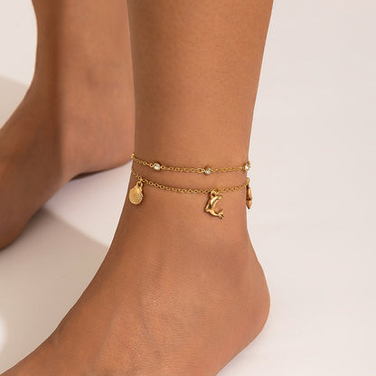 Beach Anklet Star Butterfly Chain Imitation Pearl Foot Chain Ocean Wind Shell Dolphin Foot Jewelry