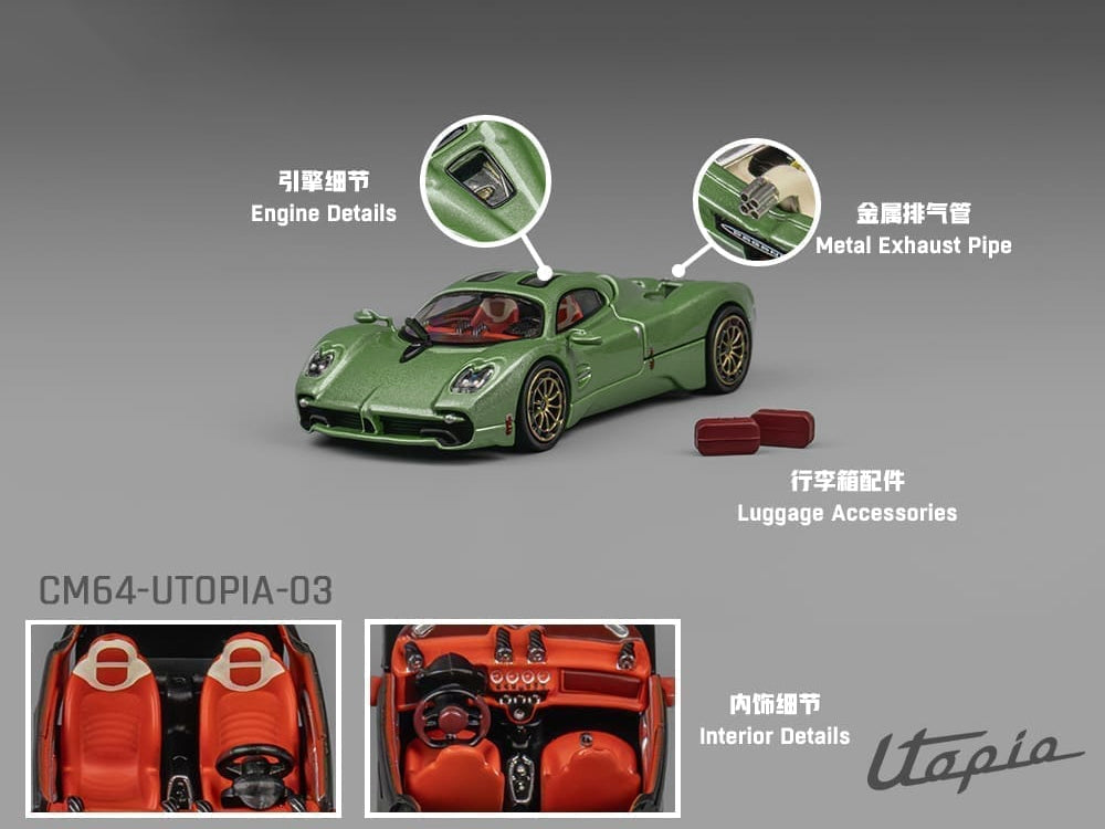 Pagani Utopia Green Metallic 1/64 Diecast Model Car by CM Model