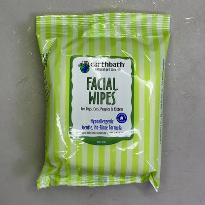 EARTHBATH (12 PACK) Natural Pet Care Facial Wipes 25 per package White