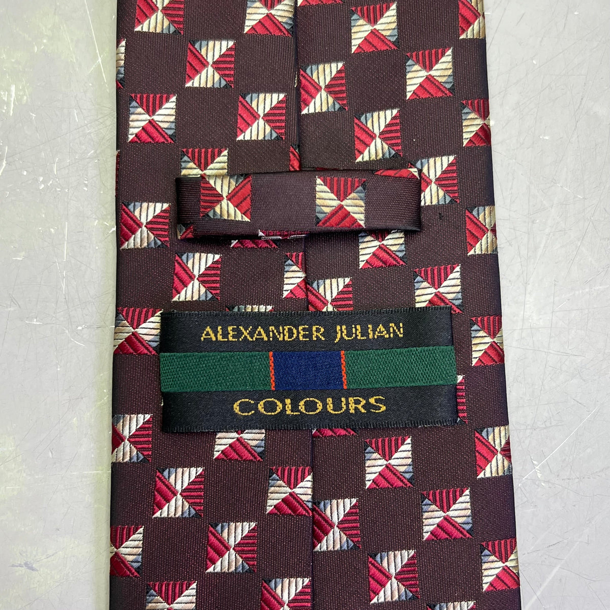 ALEXANDER JULIAN COLOURS Square Pattern Made Tie 64" Maroon/Red/Yellow
