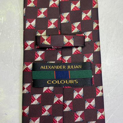 ALEXANDER JULIAN COLOURS Square Pattern Made Tie 64" Maroon/Red/Yellow